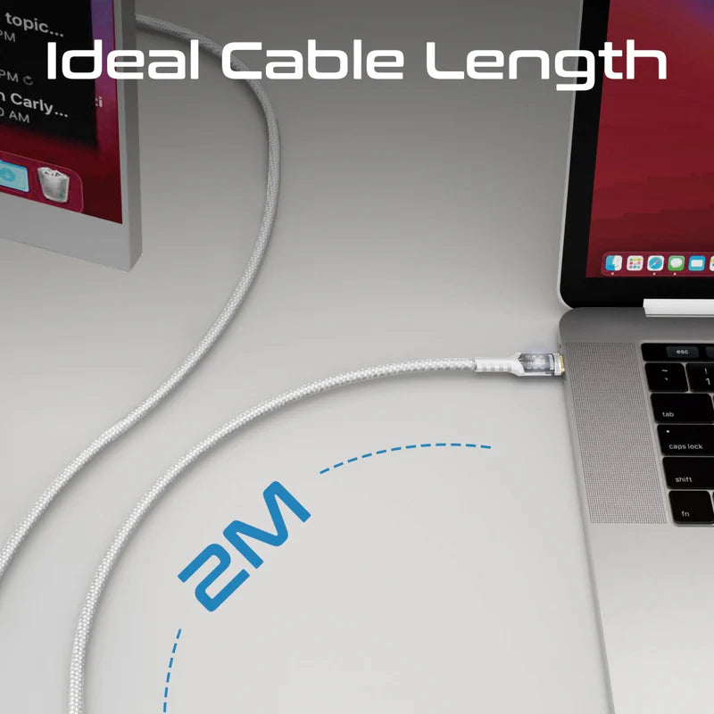 PROMATE LucidLine-CC200 High Tensile Power Delivery Charge Cable - 2 Meter / 480Mbps / USB-C / White