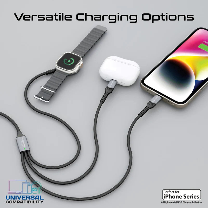 PROMATE iCharge-Trio 5-in-1 Multi-Connector Cable - 1.5 Meter / 480Mbps / USB-C / Lightning / Black