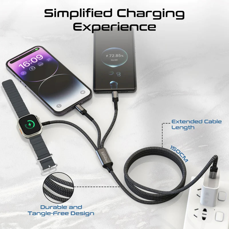 PROMATE iCharge-Trio 5-in-1 Multi-Connector Cable - 1.5 Meter / 480Mbps / USB-C / Lightning / Black