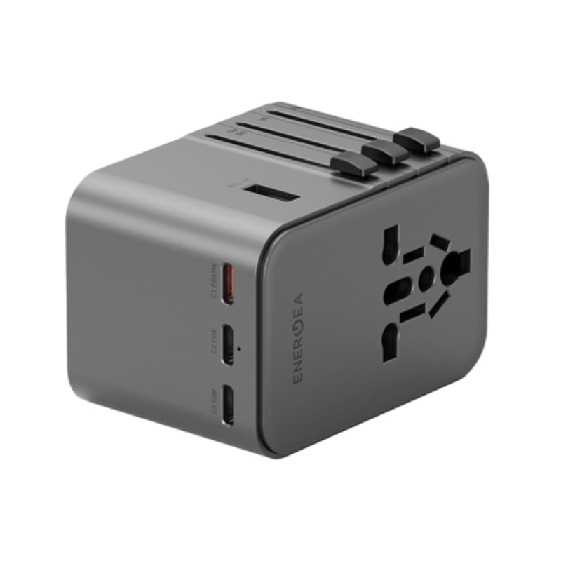 Energea Travelworld Travel Adapter - 45W / USB-C / USB-A / Gunmetal