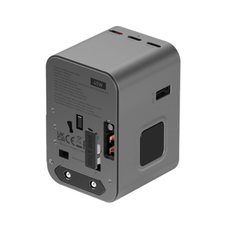 Energea Travelworld Travel Adapter - 45W / USB-C / USB-A / Gunmetal