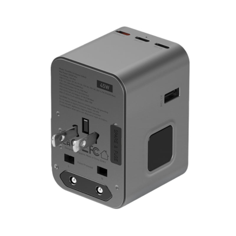 Energea Travelworld Travel Adapter - 45W / USB-C / USB-A / Gunmetal