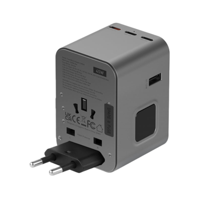Energea Travelworld Travel Adapter - 45W / USB-C / USB-A / Gunmetal