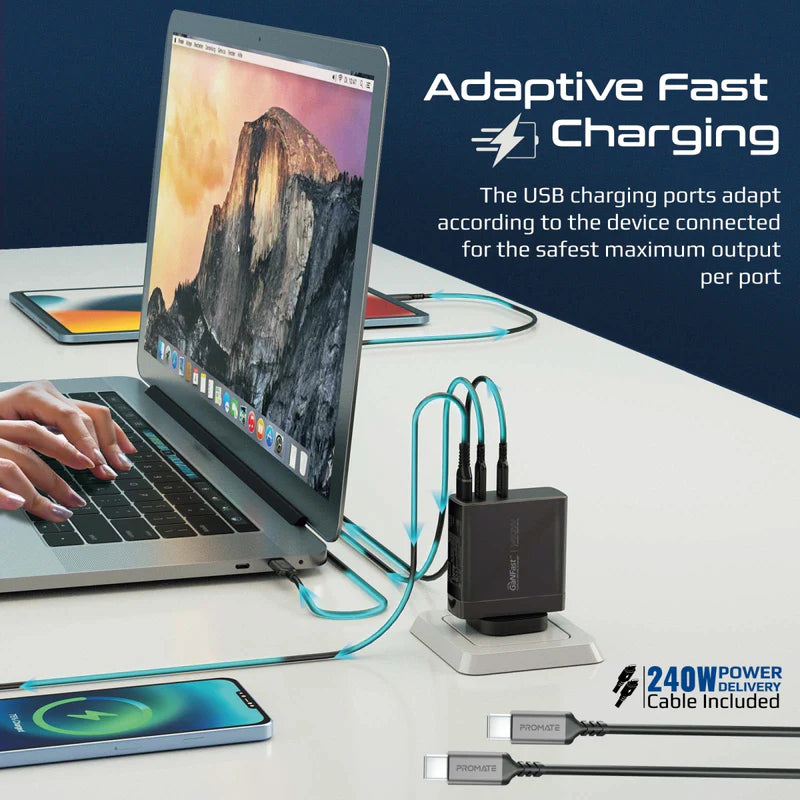 PROMATE GaNCharge-140W GaN Charger - 140W / USB-C / USB-A / Black