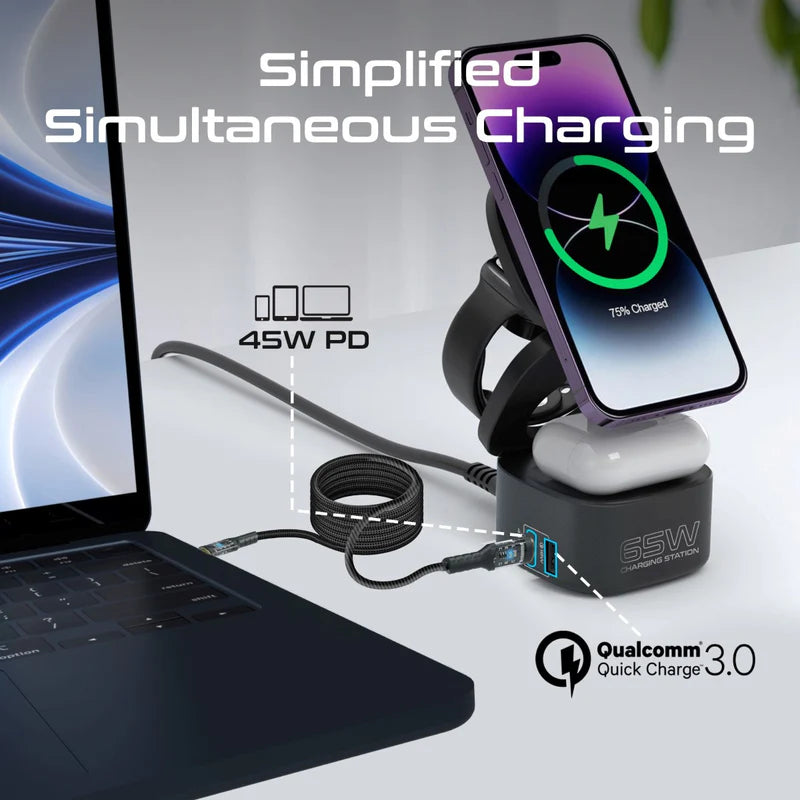 PROMATE Rubix-65W-UK Foldable MagSafe Compatible Wireless Charging Station - 65W / Black
