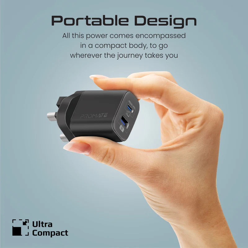 PROMATE ChargeKit-25PDi Power Delivery Dual Port Adapter with Cable - 25W / USB-C / Black
