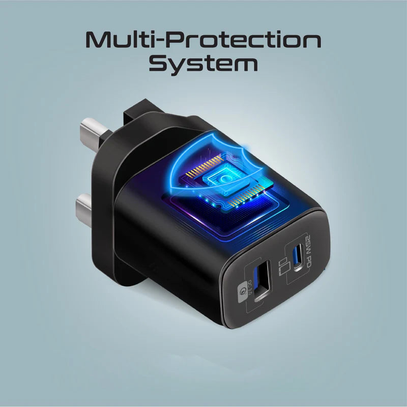 PROMATE ChargeKit-25PDi Power Delivery Dual Port Adapter with Cable - 25W / USB-C / Black