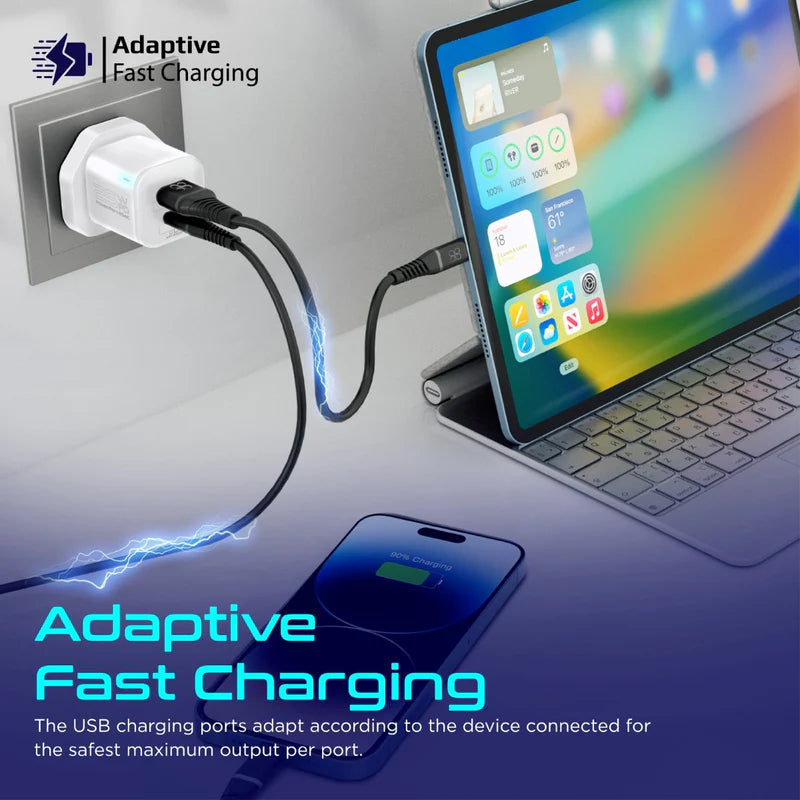 PROMATE PowerPort-25AC Power Delivery Ultra-Fast Dual Port AC Charger - 25W / USB-C / USB-A / White