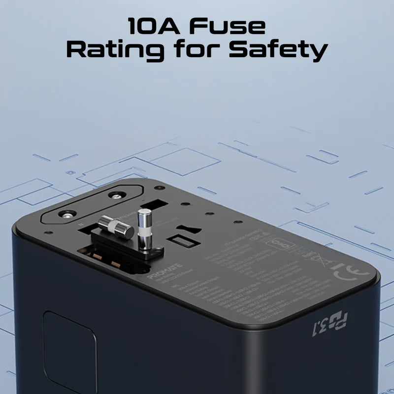 PROMATE TripMate-GaN160 GaNFast Universal Travel Adapter - 160W / USB-C / USB-A / Black