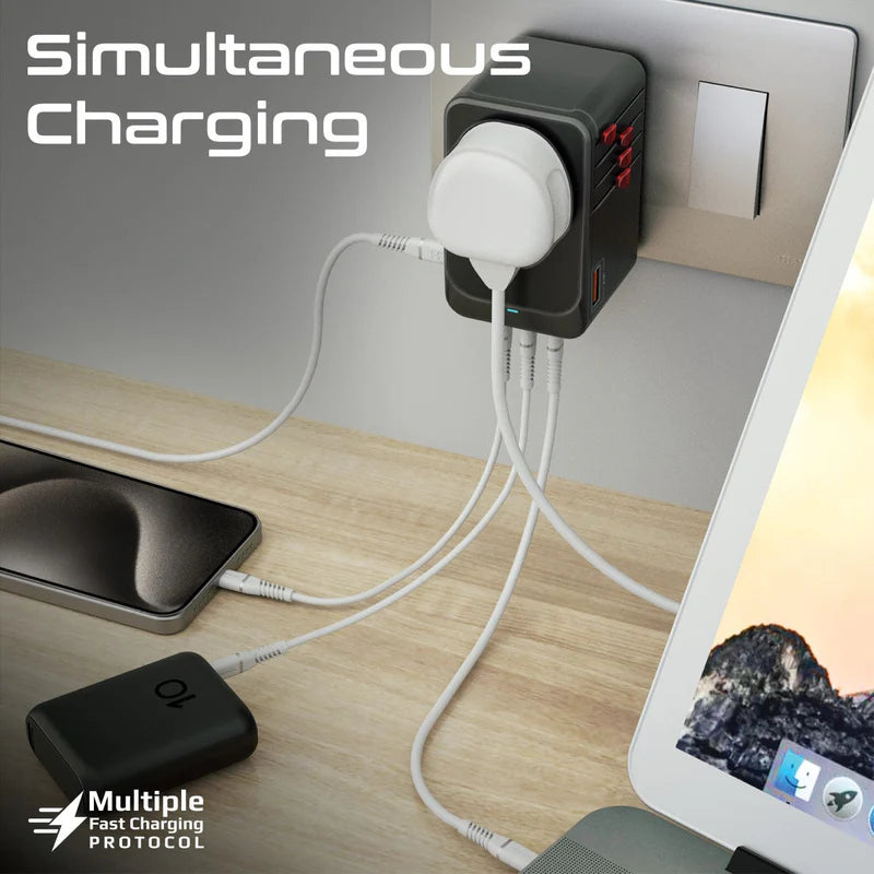 PROMATE TripMate-GaN100 GaNFast Multi-Port Travel Adapter - 100W / USB-C / USB-A / Black