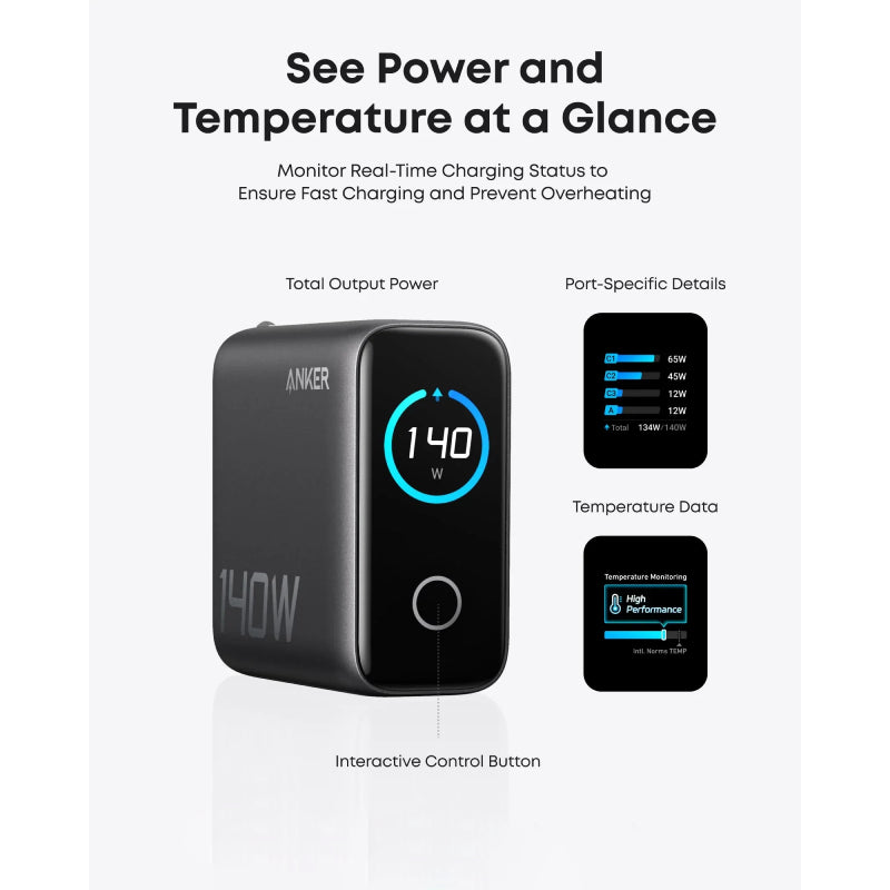 Anker PD 4-Port Fast Charger with USB-C Cable - 140W / Dark Grey