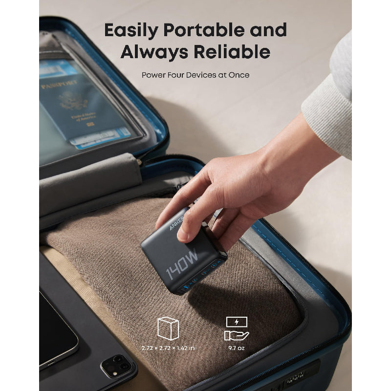 Anker PD 4-Port Fast Charger with USB-C Cable - 140W / Dark Grey