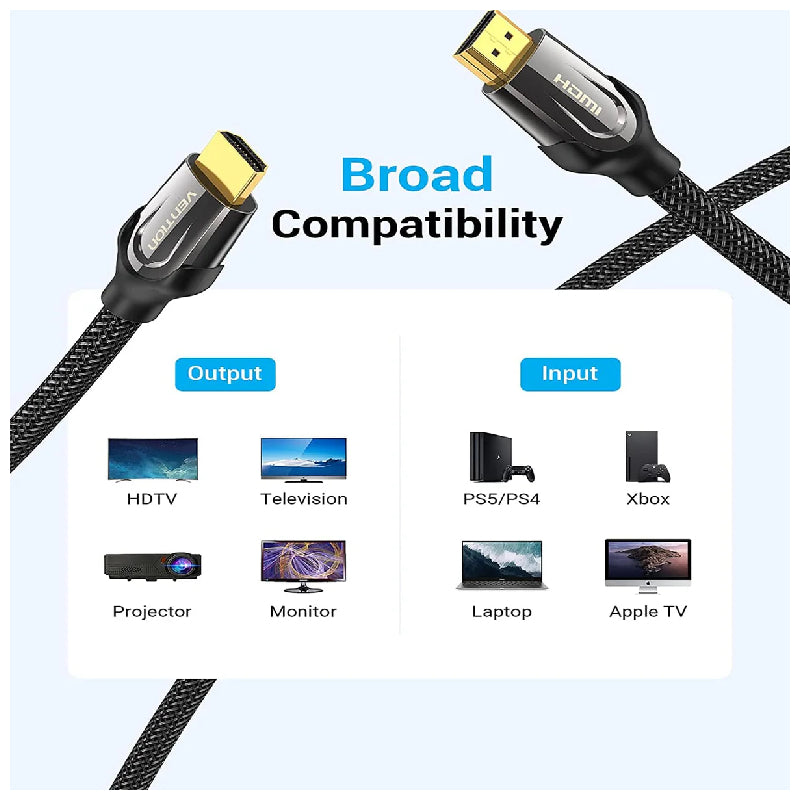 Vention Nylon Braided HDMI Cable - 4K / 10 Meter / Black