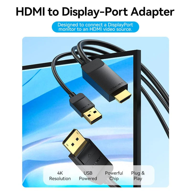 Vention HDMI To DisplayPort Cable - 4K / 2 Meter / Black