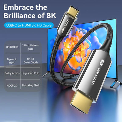 Vention USB-C To HDMI Braided Cable - 8K / 1.8 Meter / Black - OPEN BOX