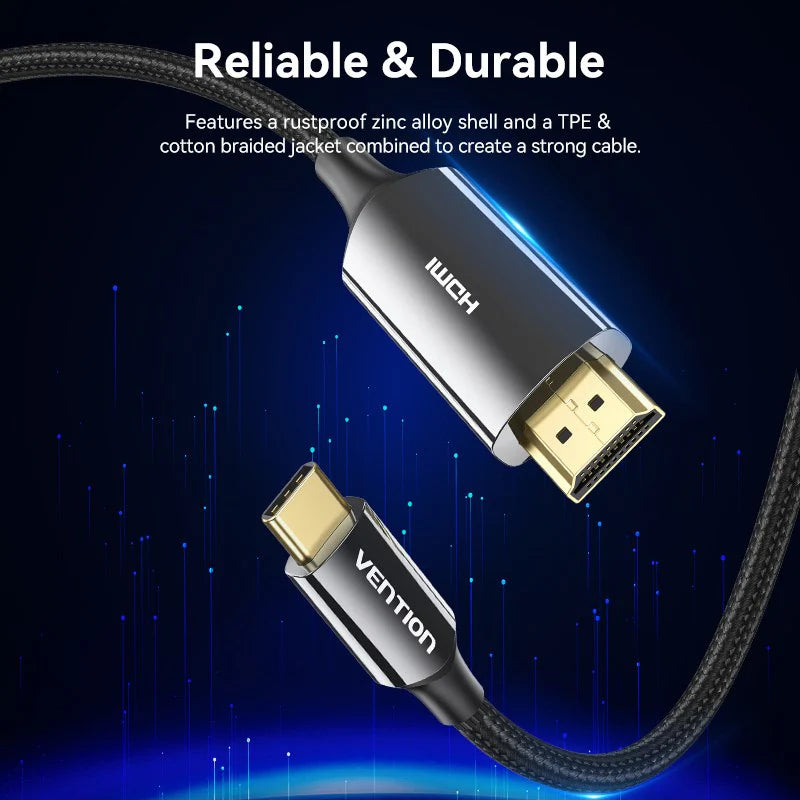 Vention USB-C To HDMI Braided Cable - 8K / 1.8 Meter / Black - OPEN BOX
