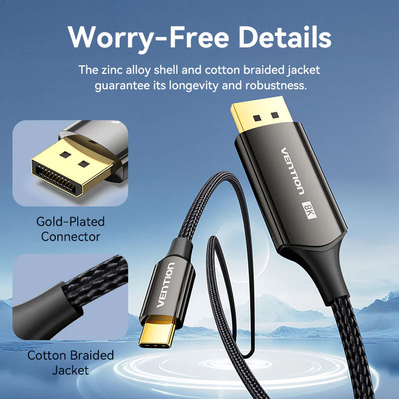 Vention USB-C To DisplayPort Cable - 8K / 2 Meter / Black