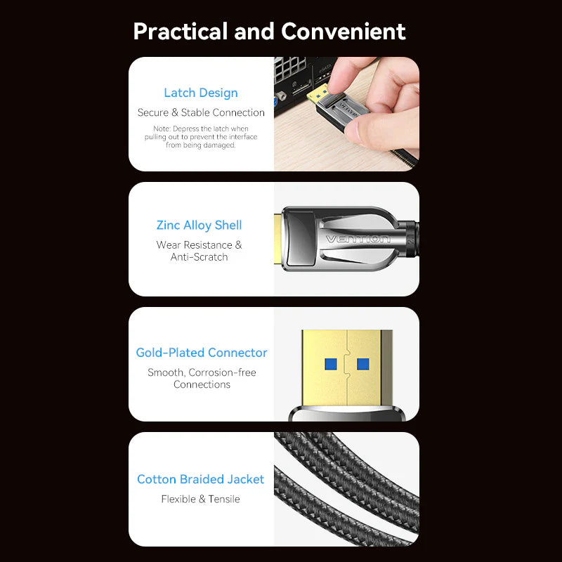 Vention DisplayPort Cable - 54Gbps / 1.5 Meter / Black