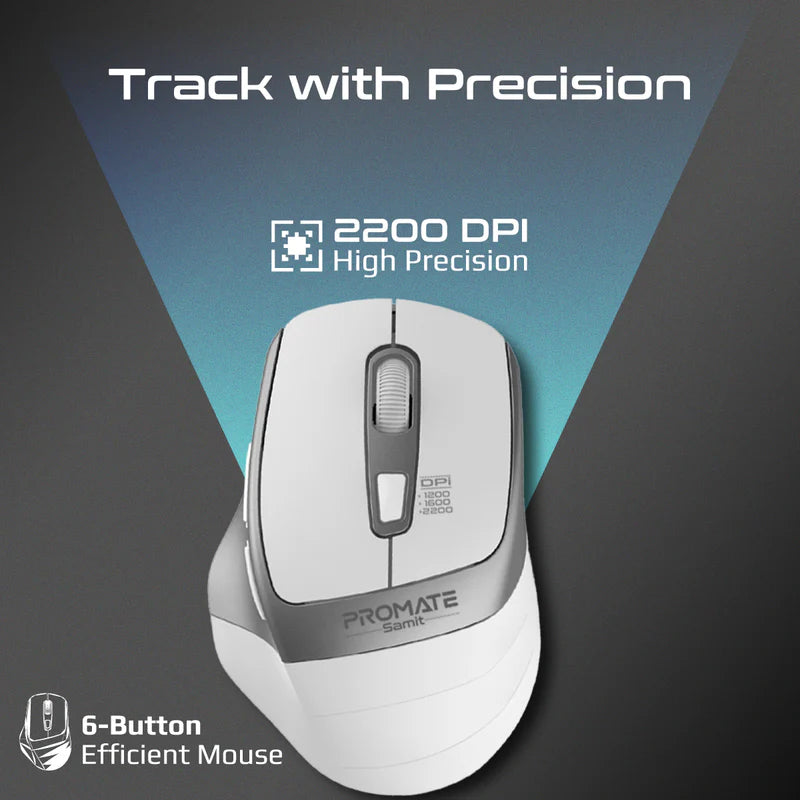 PROMATE Samit Ergonomic Silent Click Wireless Mouse - 2200dpi / White