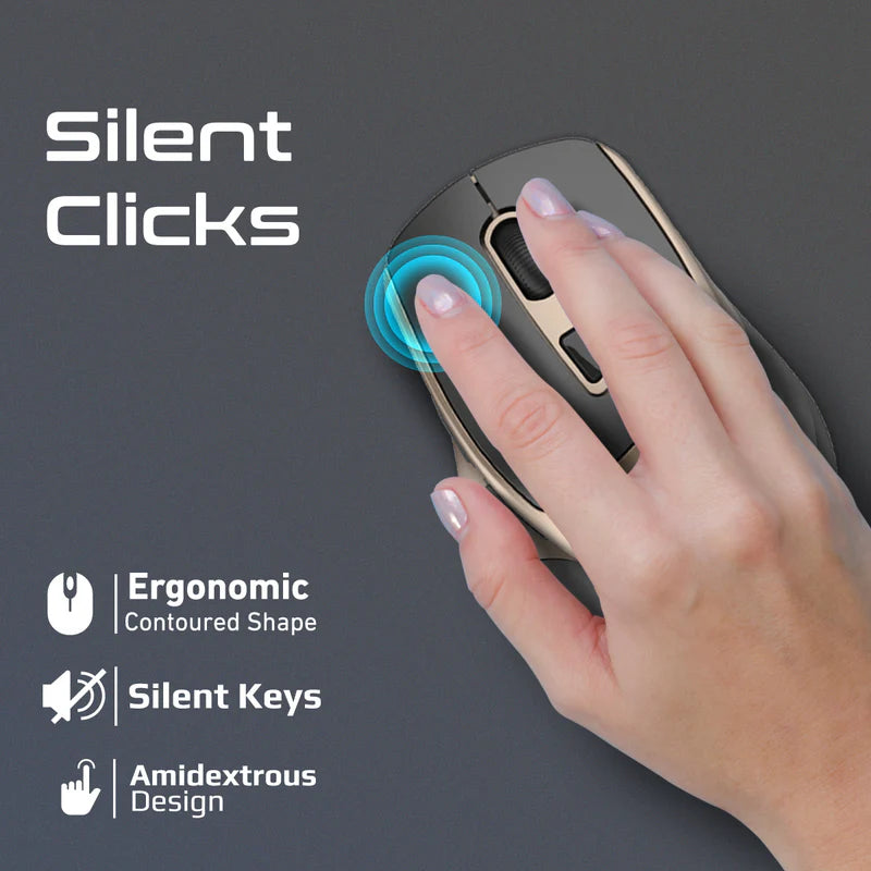 PROMATE Samit Ergonomic Silent Click Wireless Mouse - 2200dpi / Gold