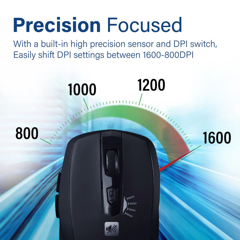 PROMATE Breeze Silent Switch Streamlined Wireless Mouse - 1600dpi / Black