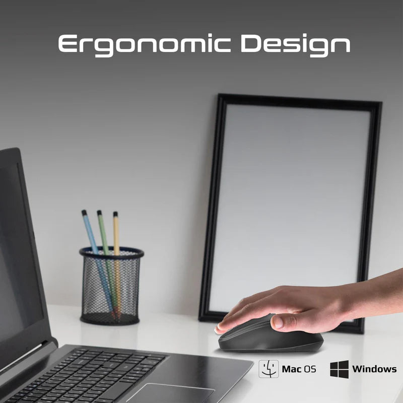 PROMATE UniGlide EZGrip Ergonomic Wireless Mouse - 1600dpi / Black