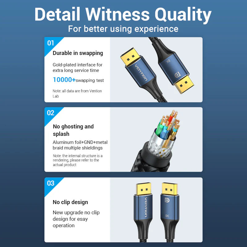 Vention DisplayPort Cable - 8K / 32.4Gbps / 1.5 Meter / Blue