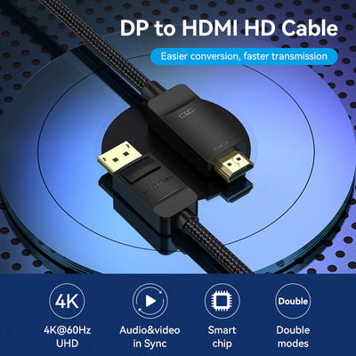 Vention Cotton Braided HDMI Male To DisplayPort Male Cable - 4K / 3 Meter / Black