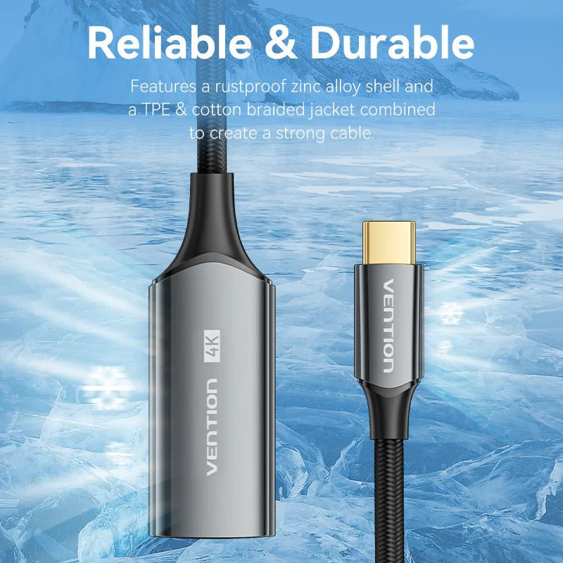 Vention Cotton Braided USB-C to HDMI 4K Converter - 0.25 Meter / Black