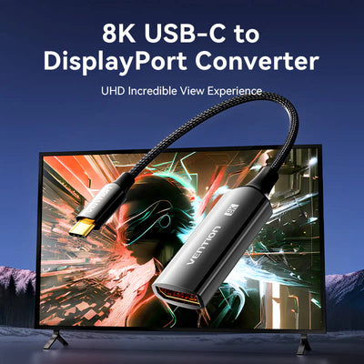 Vention Cotton Braided USB-C to DisplayPort Adapter  - 8K / 0.25 Meter / Black