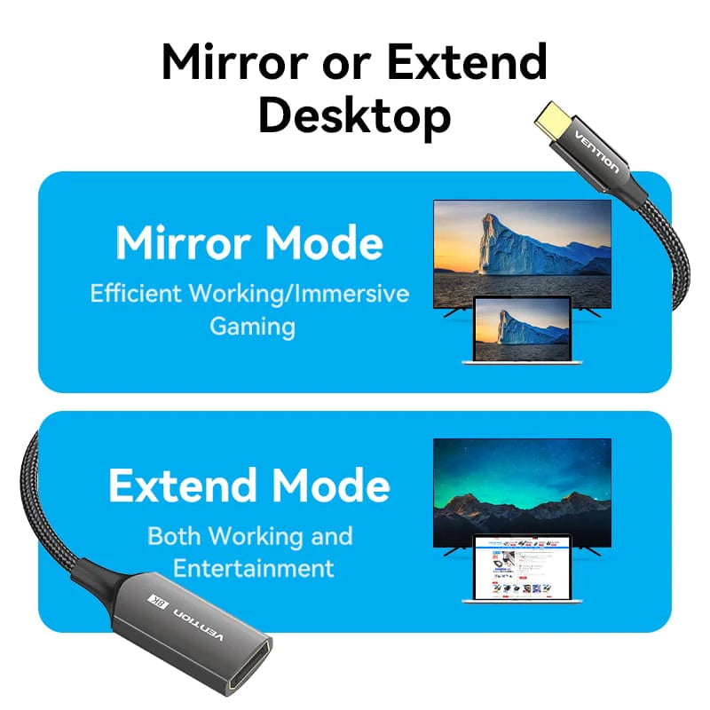 Vention Cotton Braided USB-C to DisplayPort Adapter  - 8K / 0.25 Meter / Black
