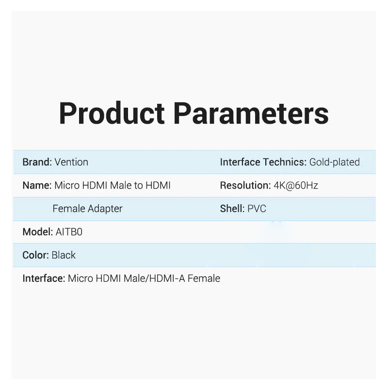 Vention Micro HDMI to HDMI Adapter  - 4K / Black