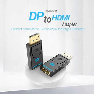 محول فينشن من ديسبلاي بورت ذكر إلى HDMI أنثى، بدقة 4K، باللون الأسود