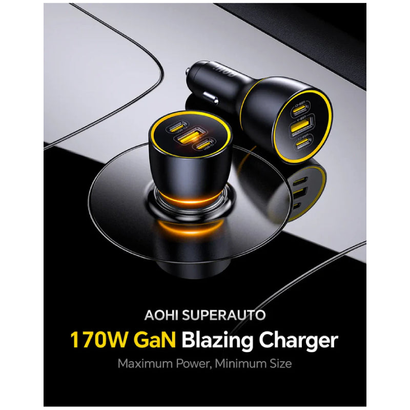 AOHi SUPERAUTO PD GAN Fast Car Charger - 170W / USB-A / USB-C