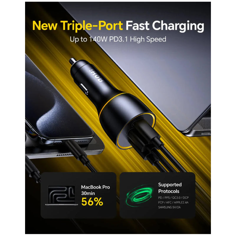 AOHi SUPERAUTO PD GAN Fast Car Charger - 170W / USB-A / USB-C