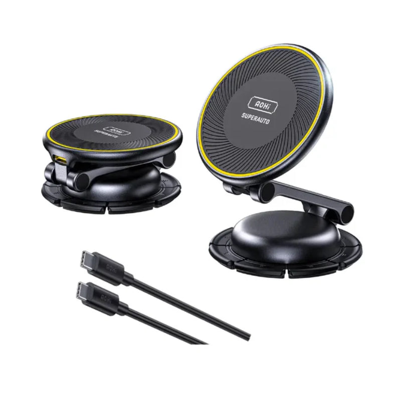 AOHi SUPERAUTO Foldable Magnetic Wireless Car Charger with USB-C Cable - 15W / Black