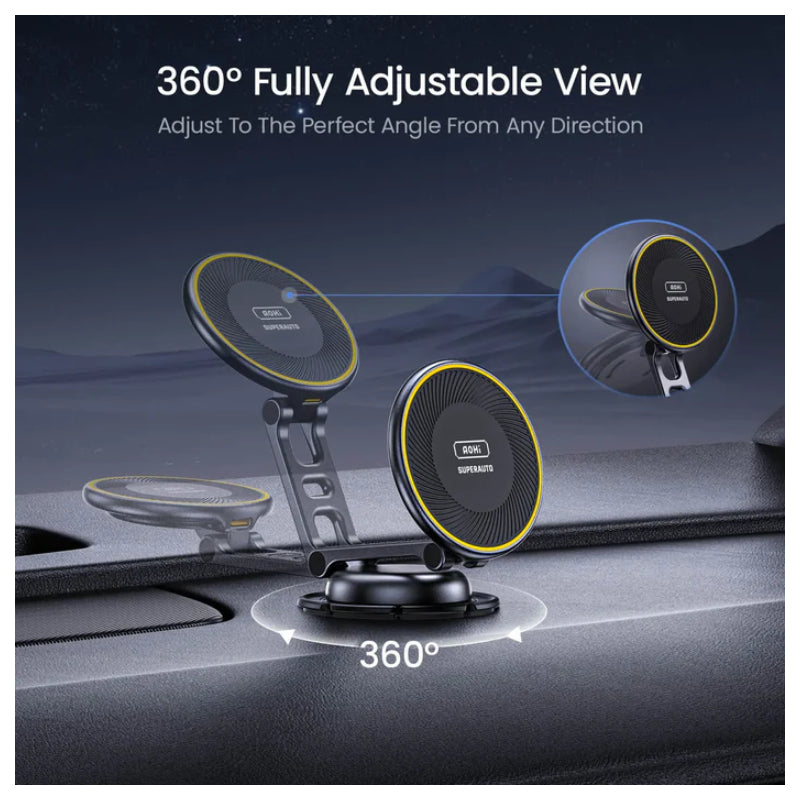 AOHi SUPERAUTO Foldable Magnetic Wireless Car Charger with USB-C Cable - 15W / Black
