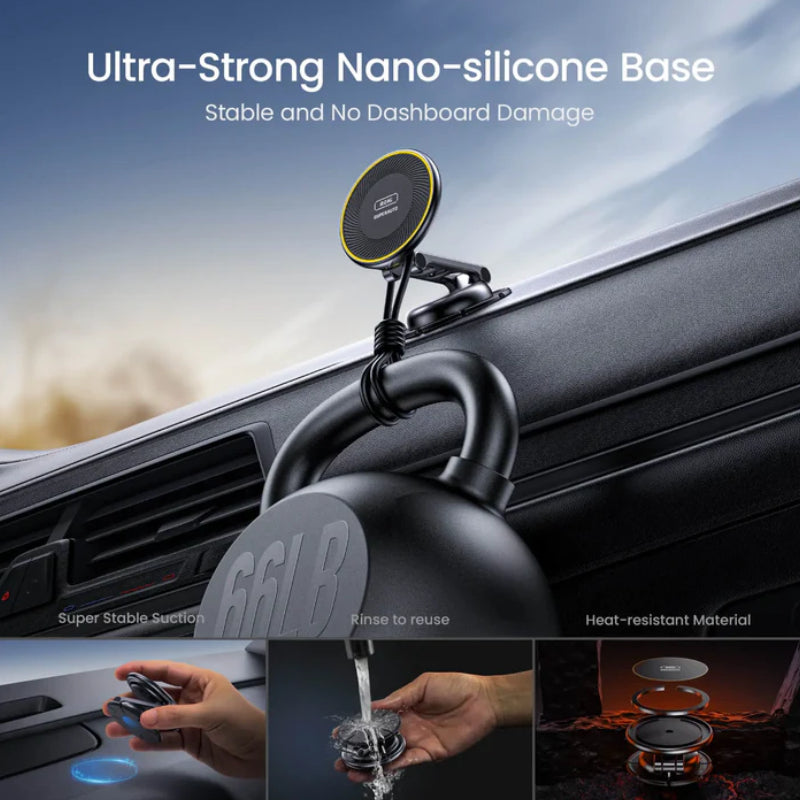 AOHi SUPERAUTO Foldable Magnetic Wireless Car Charger with USB-C Cable - 15W / Black
