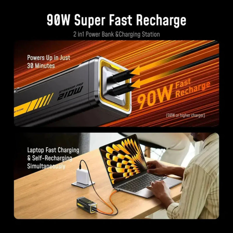 AOHi FUTURE STARSHIP PRO PD 3.1 Power Bank with USB-C Cable - 210W / 10,000mAh / 1 Meter / Dark Grey