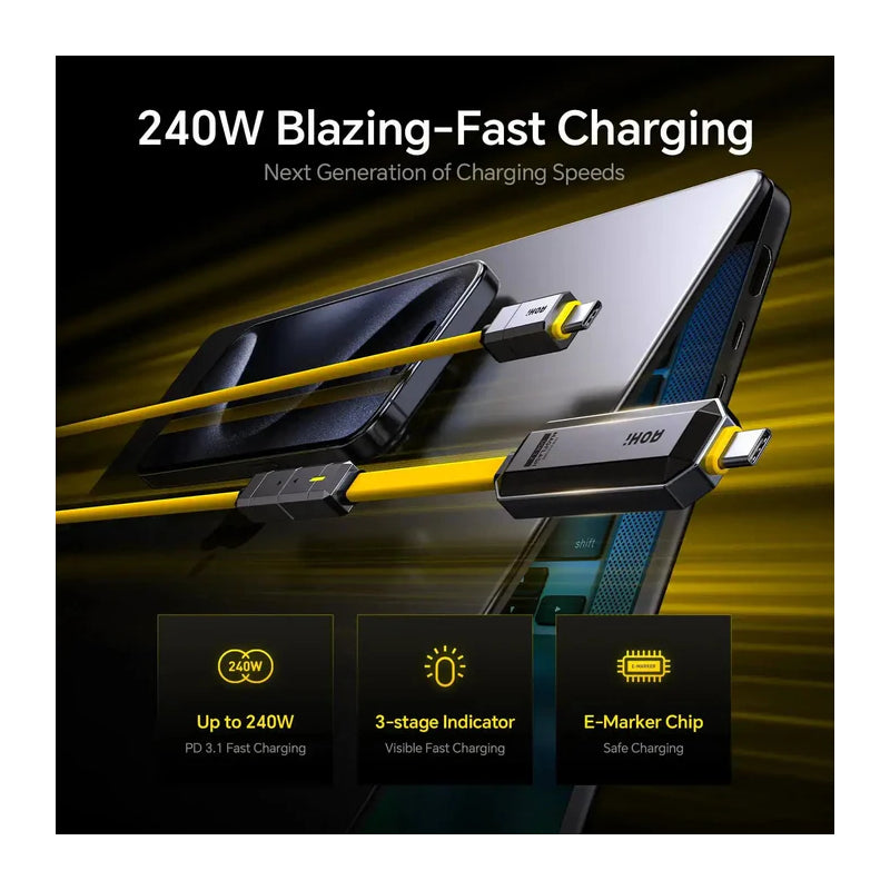 AOHi Future Magflash 2-in-1 Charging & Data Storage Cable - 240W / USB-C / 1000MB/s / Yellow