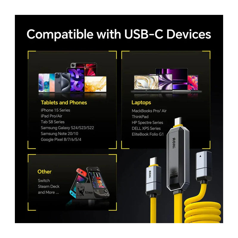 AOHi Future Magflash 2-in-1 Charging & Data Storage Cable - 240W / USB-C / 1000MB/s / Yellow