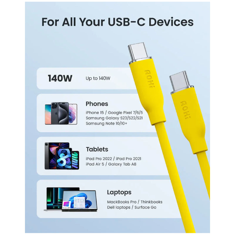 AOHi PD 3.1 Fast-charging Silky Cable - 140W / USB-C / 1 Meter / Yellow