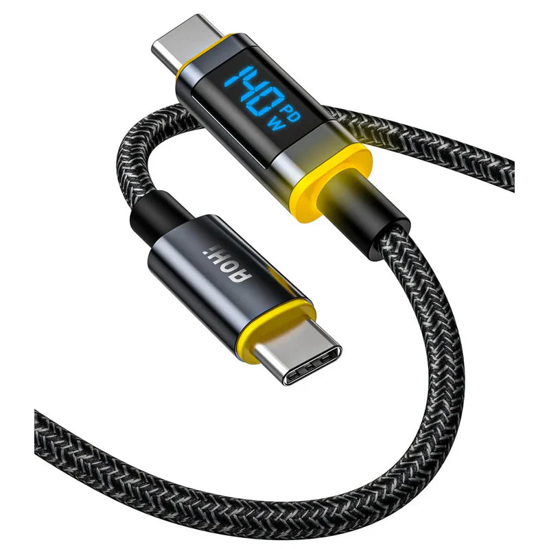 AOHi Magline Nylon LED Digital Display Cable - 140W / 480Mbp/s / USB-C / 1.2 Meter / Black