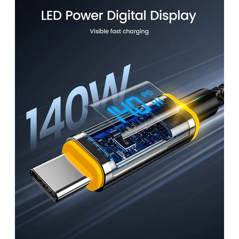 AOHi Magline Nylon LED Digital Display Cable - 140W / 480Mbp/s / USB-C / 1.2 Meter / Black