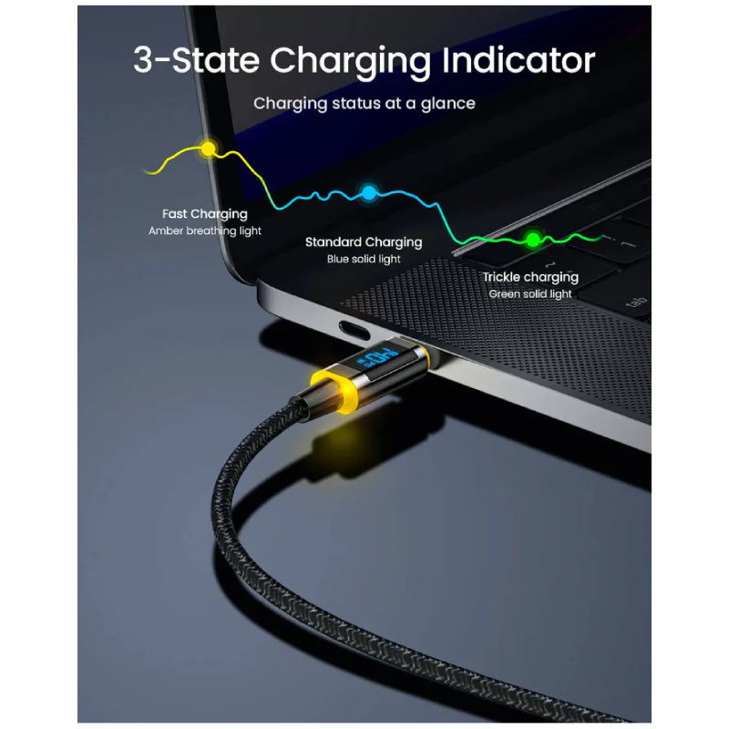 AOHi Magline Nylon LED Digital Display Cable - 140W / 480Mbp/s / USB-C / 1.2 Meter / Black