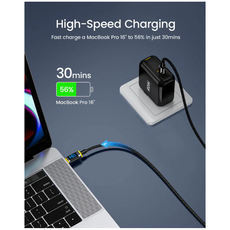 AOHi Magline Nylon LED Digital Display Cable - 140W / 480Mbp/s / USB-C / 1.2 Meter / Black