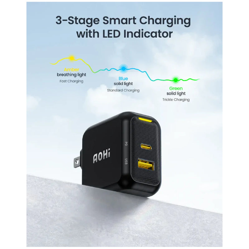 AOHi Magcube Dual-Port Foldable GaN Charger - 67W / USB-C / USB-A / Yellow