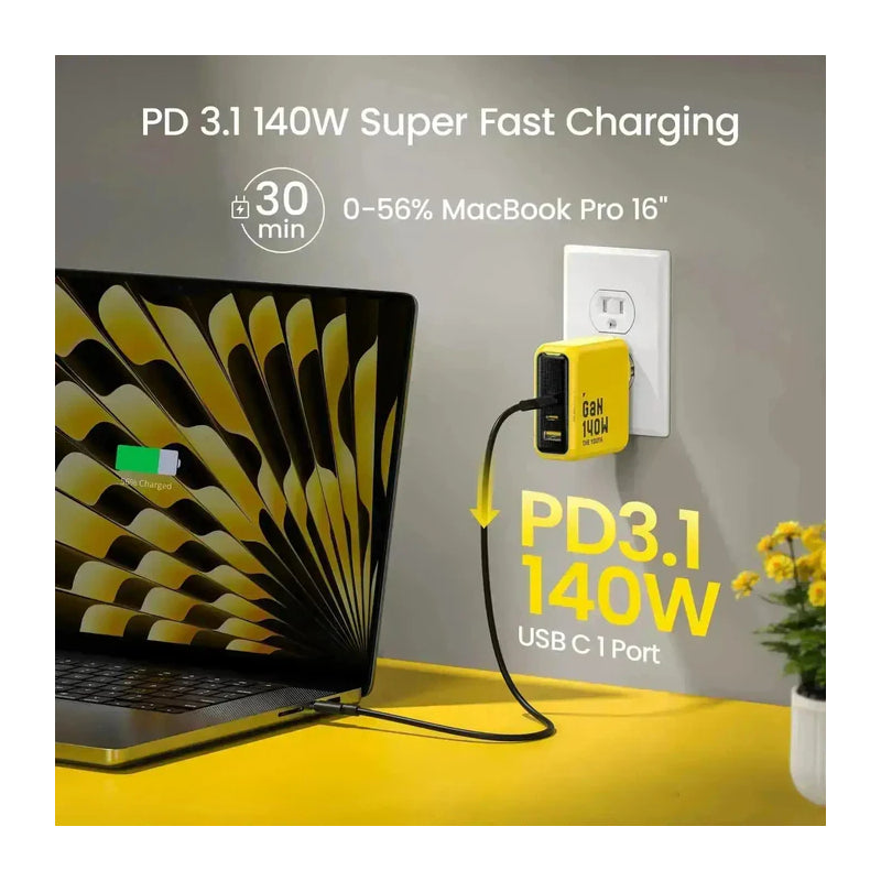 AOHi Youth GaN 3-Port Fast Charger - 140W / USB-C / USB-A / Yellow