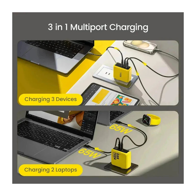 AOHi Youth GaN 3-Port Fast Charger - 140W / USB-C / USB-A / Yellow
