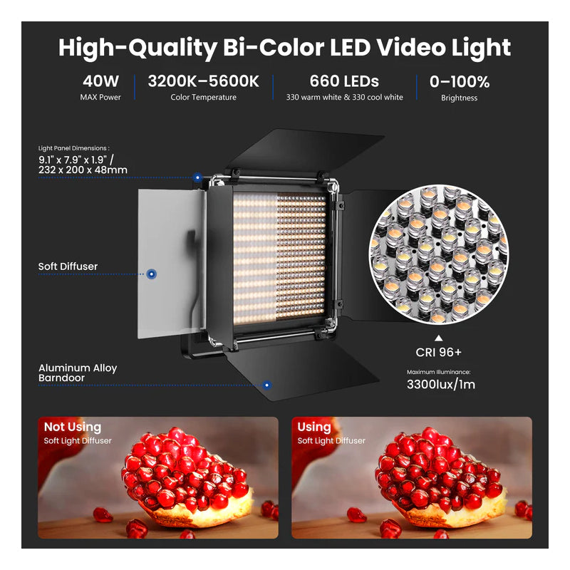 NEEWER NL660 Bi-Color 660 LED Video Light and Stand Kit - 40W / Black